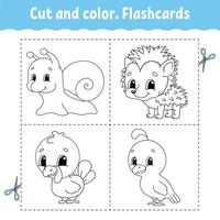 Cut and color. Flashcard Set. Coloring book for kids. Cartoon character. vector