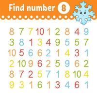 Find number. Education developing worksheet. Activity page with pictures. Game for children. Color isolated vector illustration. Funny character. Cartoon style.