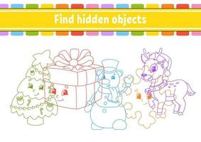 Find hidden object. Education developing worksheet. Activity page with pictures. Color contour. Logical thinking training. Isolated vector illustration. Funny character. Cartoon style.