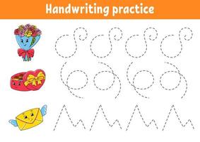 Handwriting pactice. Education developing worksheet. Activity page. Valentine's Day. Color game for children. Isolated vector illustration. Cartoon character.