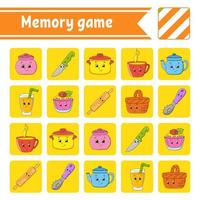 Memory game for kids. Education developing worksheet. Activity page with pictures. Puzzle game for children. Logical thinking training. Isolated vector illustration. Funny character. Cartoon style.