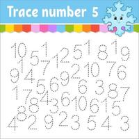 Trace number . Handwriting practice. Learning numbers for kids. Education developing worksheet. Activity page. Game for toddlers and preschoolers. Isolated vector illustration in cute cartoon style.