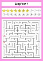 Square maze. Game for kids. Puzzle for children. Labyrinth conundrum. Color vector illustration. Find the right path. The development of logical and spatial thinking.