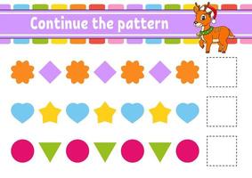 Continue the pattern. Education developing worksheet. Game for kids. Activity page. Puzzle for children. Riddle for preschool. Flat isolated vector illustration. Cute cartoon style.