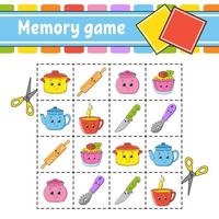 Memory game for kids. Education developing worksheet. Activity page with pictures. Puzzle game for children. Logical thinking training. Isolated vector illustration. Funny character. Cartoon style.