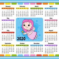 joven hada de los dientes con un vestido con alas y una varita mágica. calendario para 2020 con un lindo personaje. diseño divertido y brillante. Ilustración de vector de color aislado. estilo de dibujos animados.