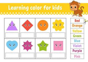 Learning color for kids. Education developing worksheet. Activity page with color pictures. Riddle for children. Isolated vector illustration. Funny character. Cartoon style.