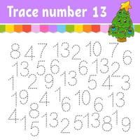 Trace number . Handwriting practice. Learning numbers for kids. Education developing worksheet. Activity page. Game for toddlers and preschoolers. Isolated vector illustration in cute cartoon style.