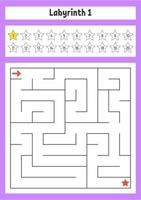 Square maze. Game for kids. Puzzle for children. Labyrinth conundrum. Color vector illustration. Find the right path. The development of logical and spatial thinking.