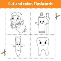 Cut and color. Flashcard Set. Coloring book for kids. Cartoon character. vector