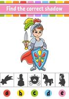 Find the correct shadow. Education developing worksheet. Activity page. Color game for children. Isolated vector illustration. Cartoon character.