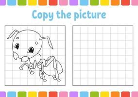 Copy the picture. Coloring book pages for kids. Education developing worksheet. Game for children. Handwriting practice. Funny character. Cute cartoon vector illustration.