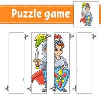 Puzzle game for kids. Cutting practice. Education developing worksheet. Activity page.Cartoon character. vector