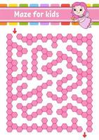 Rectangular color maze. Game for kids. Funny labyrinth. Education developing worksheet. Activity page. Puzzle for children. Cartoon character. Logical conundrum. Vector illustration.