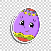 Cute cartoon character. Easter egg. Sticker with contour. Colorful vector illustration. Isolated on transparent background. Design element