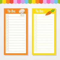 To do list for kids. Empty template. The rectangular shape. Isolated color vector illustration. Funny character. Cartoon style. For the diary, notebook, bookmark.
