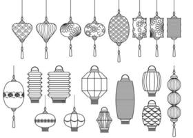 A set of beautiful paper Chinese lanterns. vector