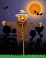 garden scarecrow with a pumpkin head for holidays halloween vector illustration