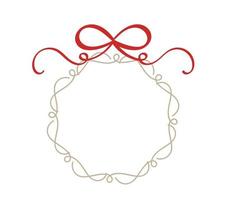 Vintage calligraphy round frame with red bow hand drawn circular wreaths, vector design elements with place for your text copy space