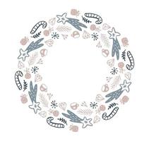 Christmas round frame with place for text. Vector holiday border wreath Greeting card for winter holidays Merry Christmas and Happy New Year