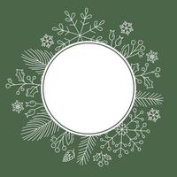 Christmas round frame with place for text. Vector holiday xmas green border. Greeting card for winter holiday Happy New Year