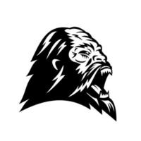 Head of Angry Bigfoot or Sasquatch Mascot Black and White Retro Style vector