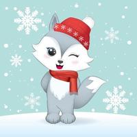 Cute little fox Christmas season illustration. vector