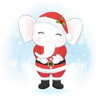 Cute elephant in santa costume Christmas season illustration vector