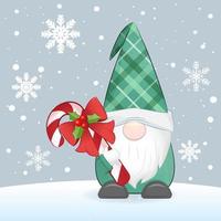 Cute gnome and candy cane Christmas illustration vector