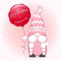 Cute gnome and red balloon Christmas illustration vector