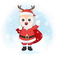 Cute little deer in santa costume Christmas season illustration vector