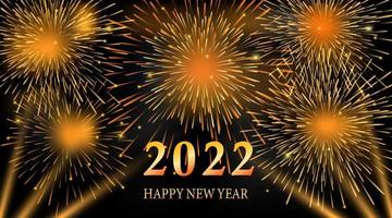 Fireworks and light on night sky illustration, 2022 new year background vector