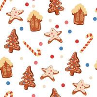 Christmas cookies Seamless Pattern. Gingerbread cookies. New Year's pattern for design on a Christmas theme. Vector winter holidays print for textile, wallpaper, fabric.