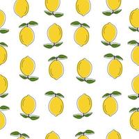 Seamless pattern with lemon on white background. Juicy citrus flat vector illustration