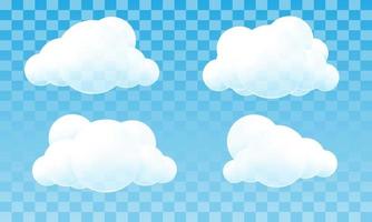 White clouds collection on blue transparent background vector