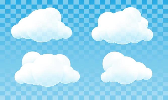 White clouds collection on blue transparent background vector