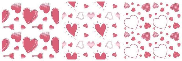 Collection of red and pink hearts pattern transparent on a white background vector