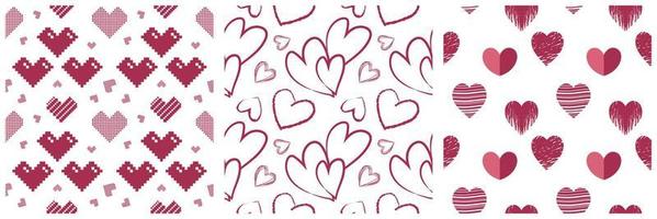 Collection of red and pink hearts pattern transparent on a white background vector