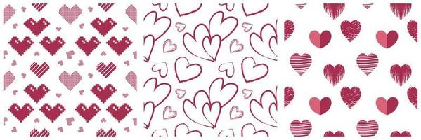 Collection of red and pink hearts pattern transparent on a white background vector