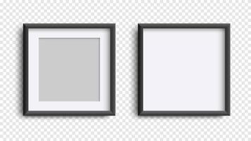 marcos de fotos aislados en blanco, maqueta de marcos negros cuadrados realistas, conjunto de vectores