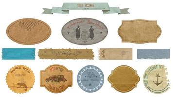 Vintage scrapbooking various vector elements, old scrap papers with torn edges, labels