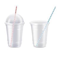 Vector set of empty clear disposable plastic cup with straw ,realistic 3d