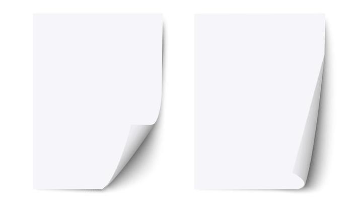 White blank sheet paper with curled corner and shadow, paper sheet  mockups