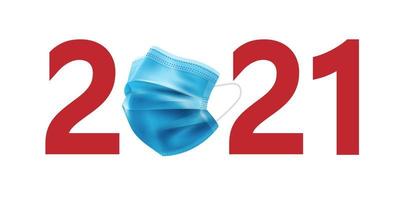 Happy new year 2021 red letter with blue medicine mask vector