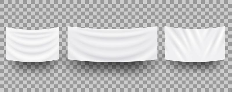 White hanging empty textile banners,3d realistic mockup