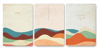 Old papers, Covers templates set with japanese waves patterns and geometric curve hand drawn shapes oriental style vector