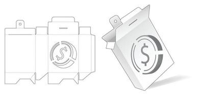 caja de embalaje abatible con plantilla troquelada de moneda de dólar estampada vector