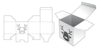 Mini box with reindeer shape window die cut template vector