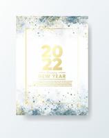 Happy new year 2022 poster or card template with watercolor wash splash vector