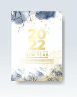 Happy new year 2022 poster or card template with watercolor wash splash vector